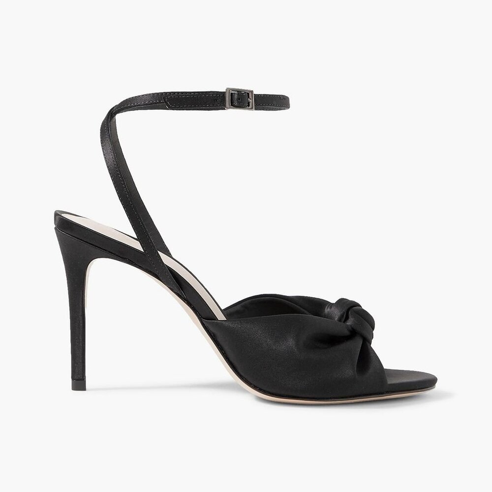 PORTE & PAIRE Satin Silk Stiletto Knotted Strappy Sandals Black 37 7